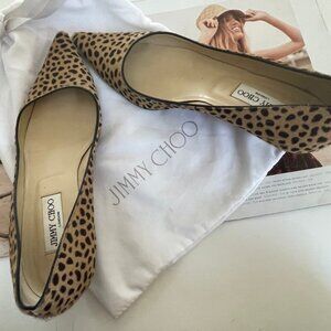 JIMMY CHOO Black & Tan Leather & Pony Hair Animal Print Kitten Heels: Size 39.5